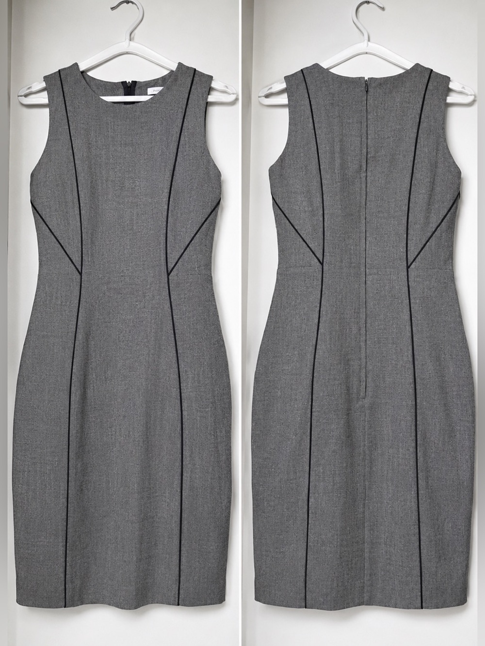 H&M Tailored Sheath Dress Gray Size 6 Bodycon Panel Structured Office Chic - Picture 4 of 10
